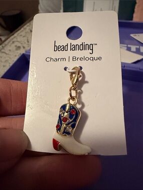 Bead Landing White Enamel Cowboy Boot Charm Bracelet Accent
